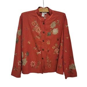 Coldwater Creek Linen Blend Embroidered Art to Wear Jacket